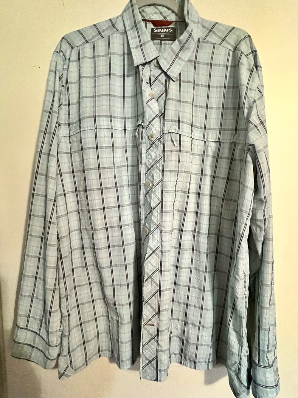 Simms Light Blue Plaid Men’s Button-Down Shirt